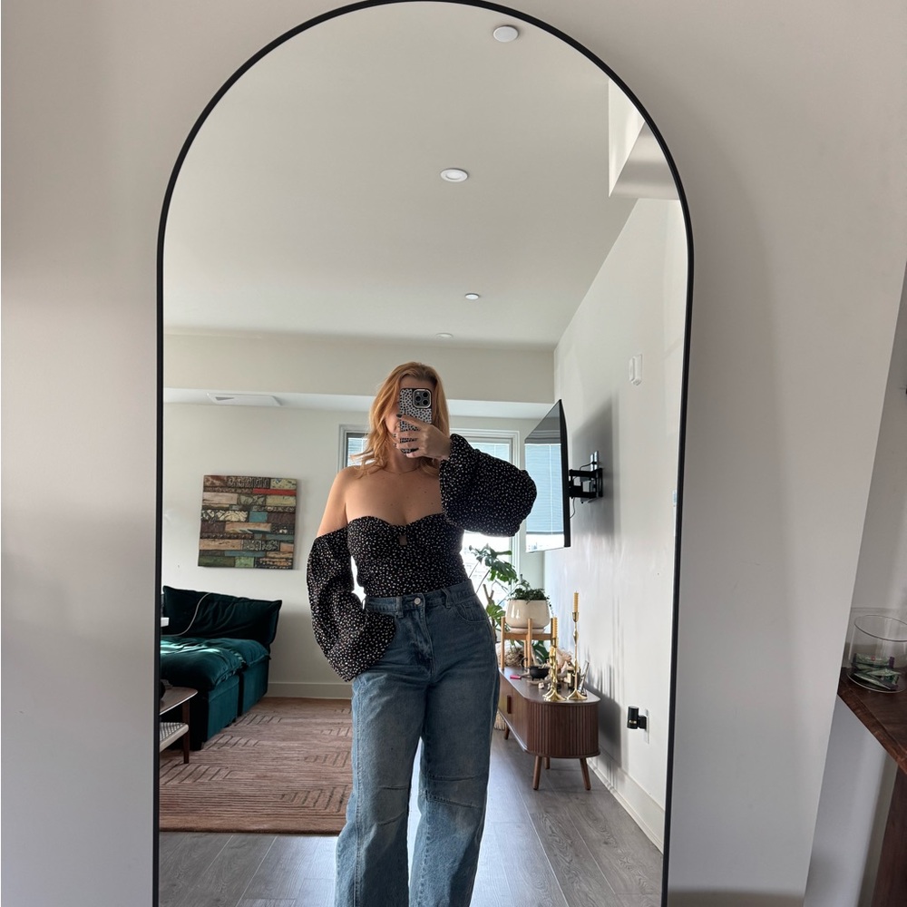 Reformation Black and White Off-Shoulder Sweater